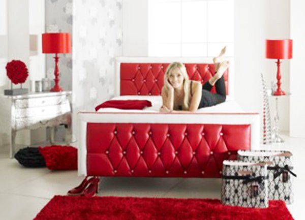 Barcelona bed designed in red faux leather by A2Z Cheap Luxury Leather Beds UK