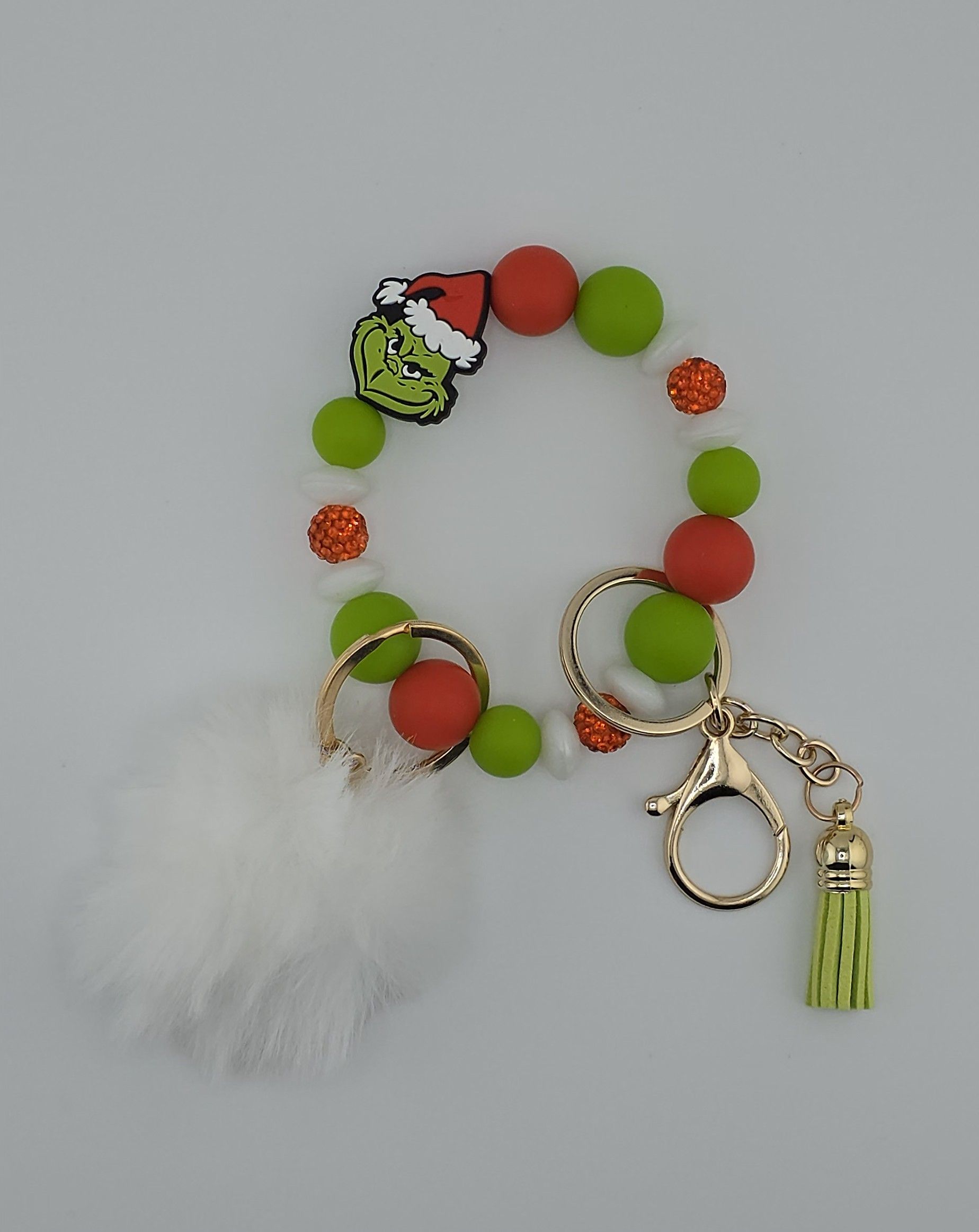 Grinch-Inspired Silicone Beaded Bracelet Keychain