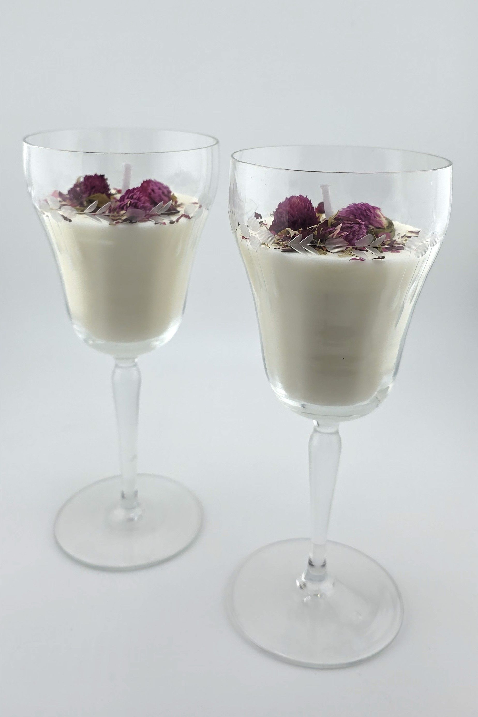 Vintage Etched Crystal Wine Glass Candle (Set of 2)