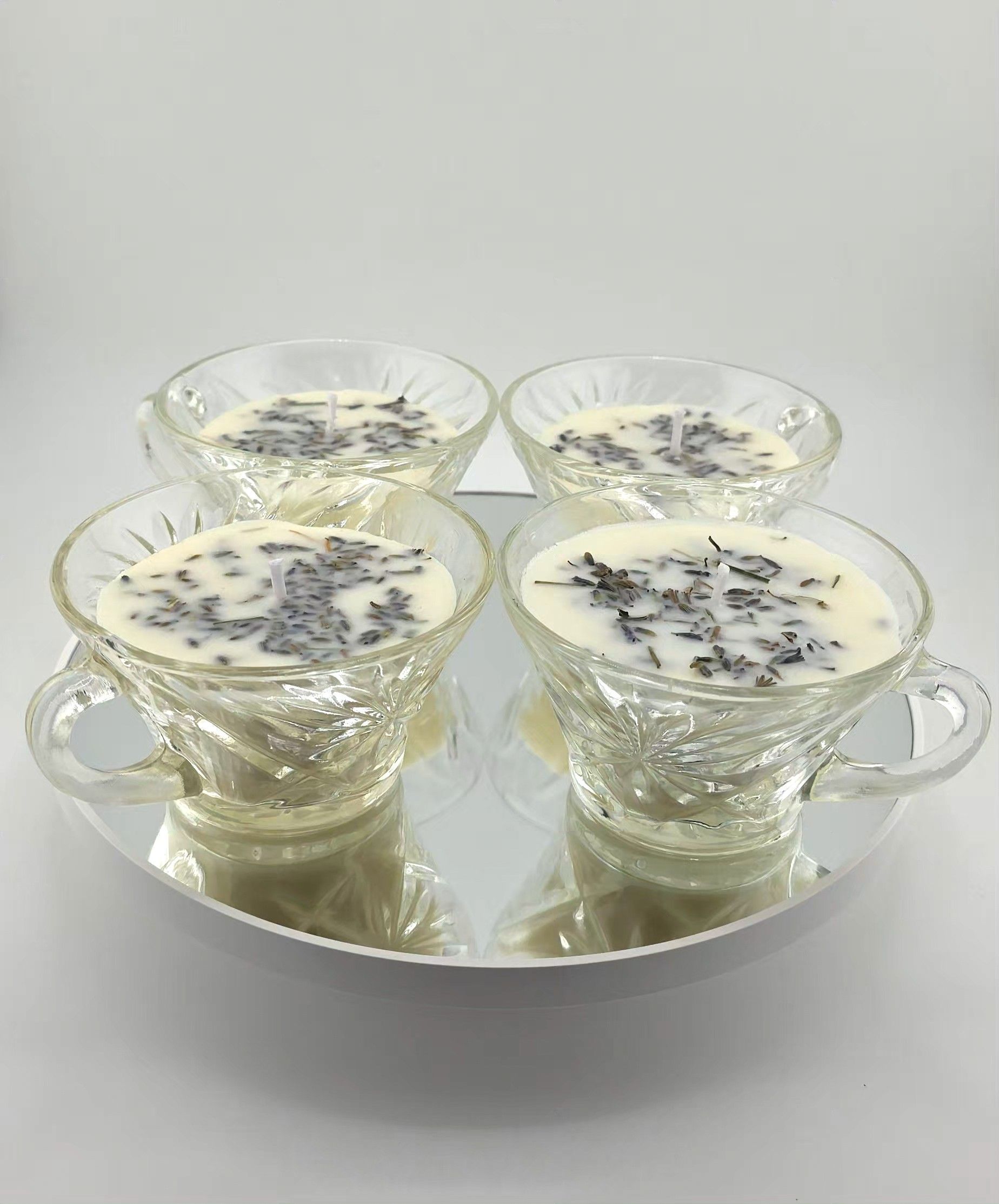 Vintage Anchor Hocking EAPC Starburst Punch Cup Candle – Unscented Soy Wax with Dried Lavender - Set of 4