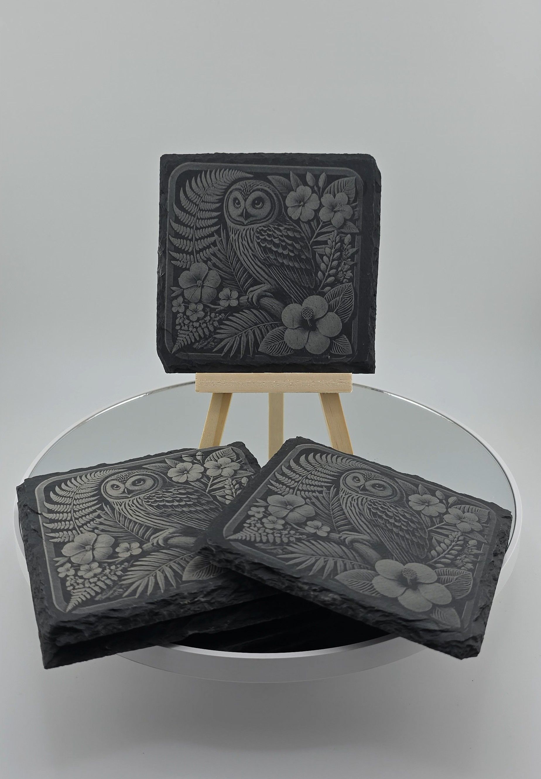 Owl & Botanical Slate Coasters - Set of 4
