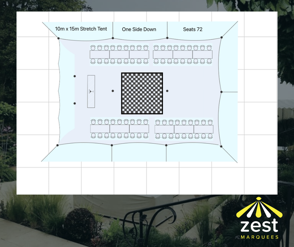 A black and white drawing of a zest marquee