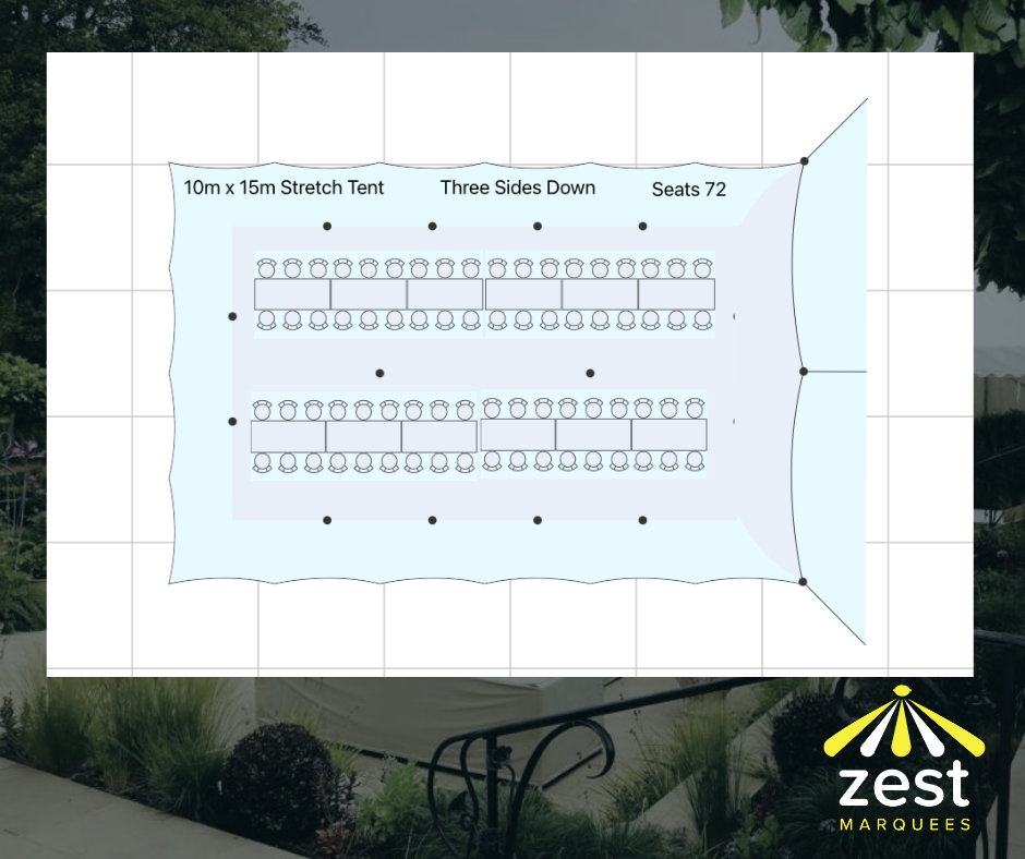 A drawing of a tent with the word zest on the bottom
