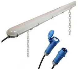 A picture of a light fixture with two blue plugs attached to it.