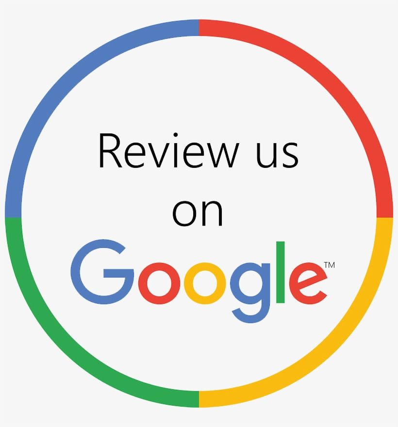 A circle with the words `` review us on google '' written inside of it.