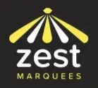 The logo for zest marquees is yellow and white on a black background.