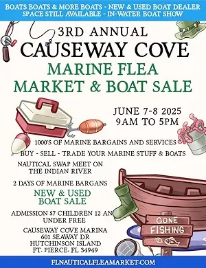 A poster for the 3rd annual causeway cove marine flea market and boat sale.