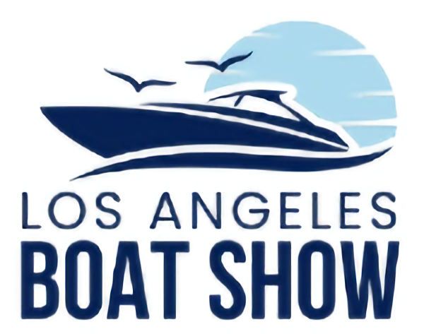 Los Angeles Boat Show Logo Logo for the Los Angeles Boat Show: blue boat, sun, and text on a white background.