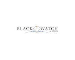 A black watch logo on a white background.