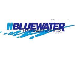The logo for bluewater sportfishing boats inc. is blue and black.