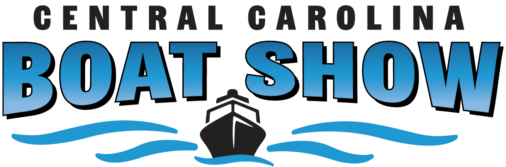 Logo for Central Carolina Boat Show, featuring a boat graphic and blue waves.