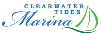 Logo for Clearwater Tides Marina: Blue cursive 