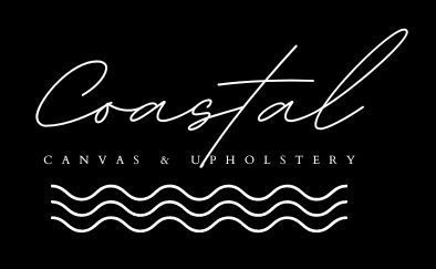 The logo for coastal canvas and upholstery is white on a black background.