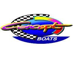 The logo for concept boats has a checkered pattern on it.