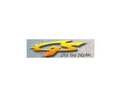 A yellow and orange logo with the words GS live the dream '' on a white background.
