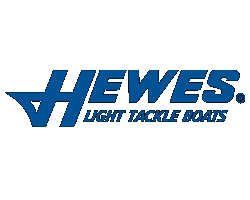 The logo for hewes light tackle boats is blue and white.