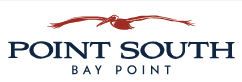 Logo of Point South Bay Point featuring a red pelican above the text in navy blue.