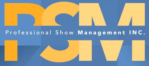 Logo of Professional Show Management Inc., with orange letters over a blue gradient background.