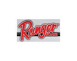 The logo for ranger boats is red and black on a white background.