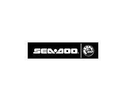 A black and white logo for sea doo on a white background.