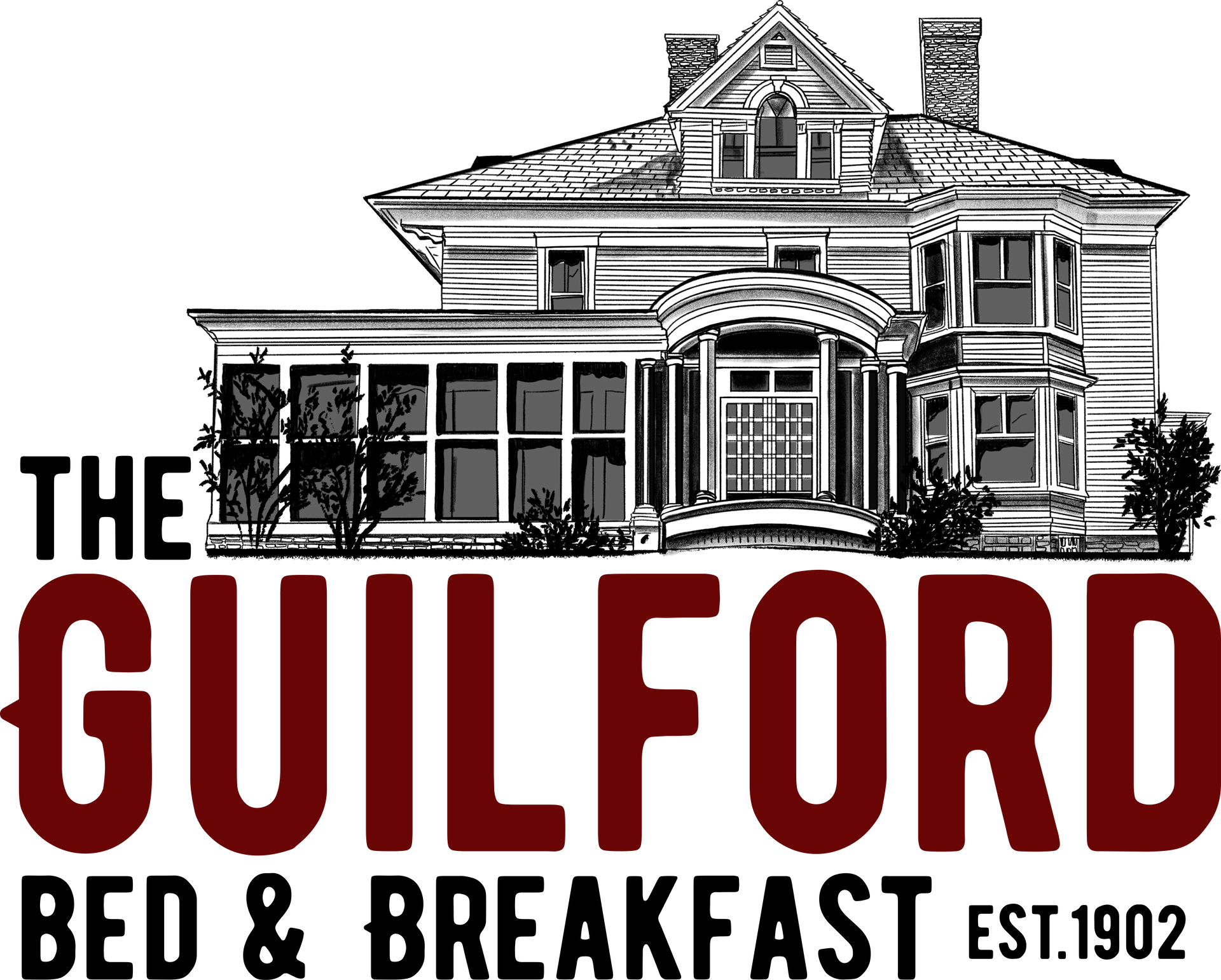 A black and white logo for the guilford bed and breakfast