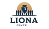Lion head silhouette behind a fence, with a sun, and "Liona Fence" text.
