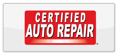 A red sign that says certified auto repair on it