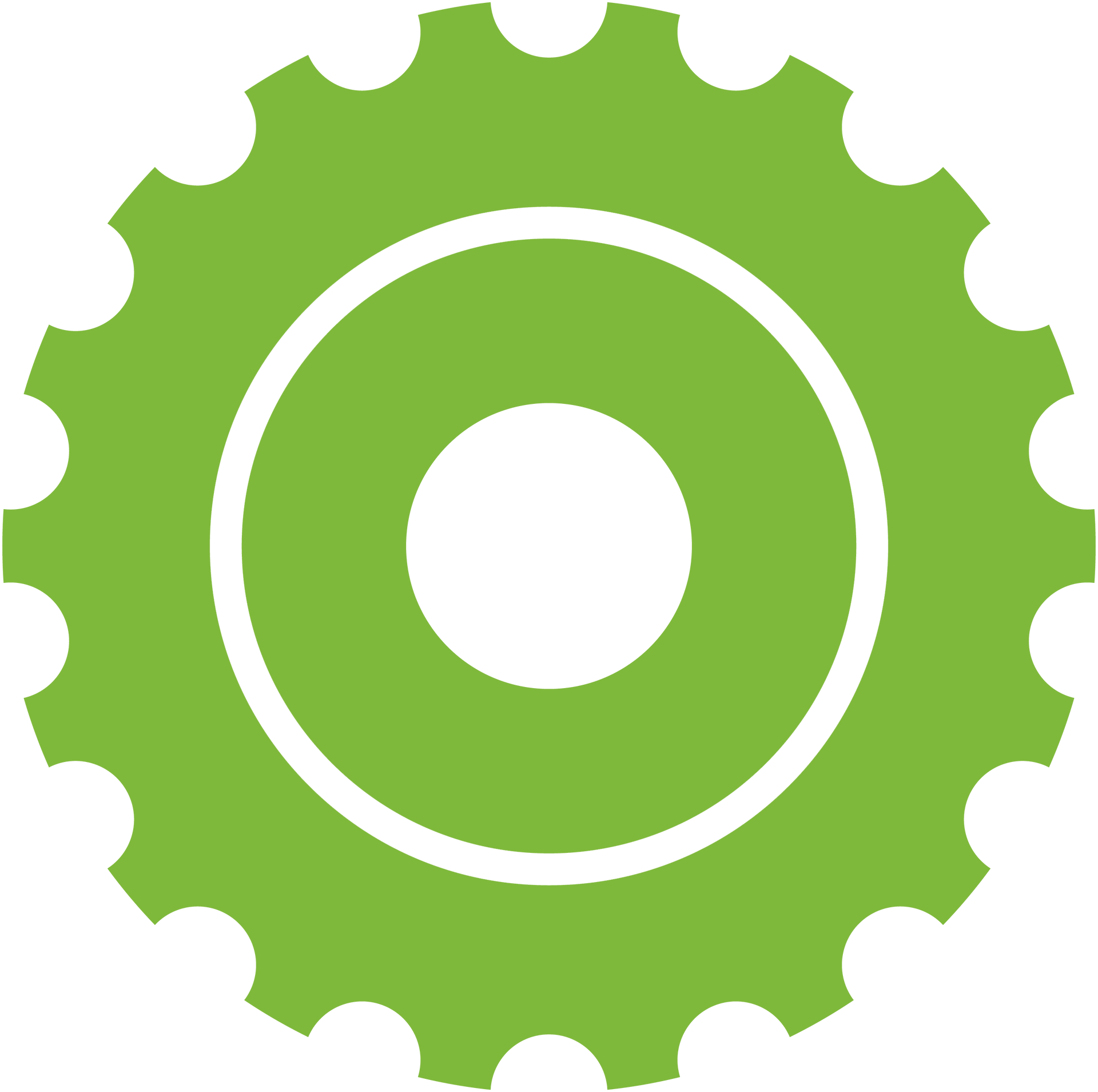 A green gear with a white circle in the middle.