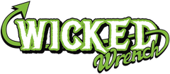 A green and white logo for wicked wrench