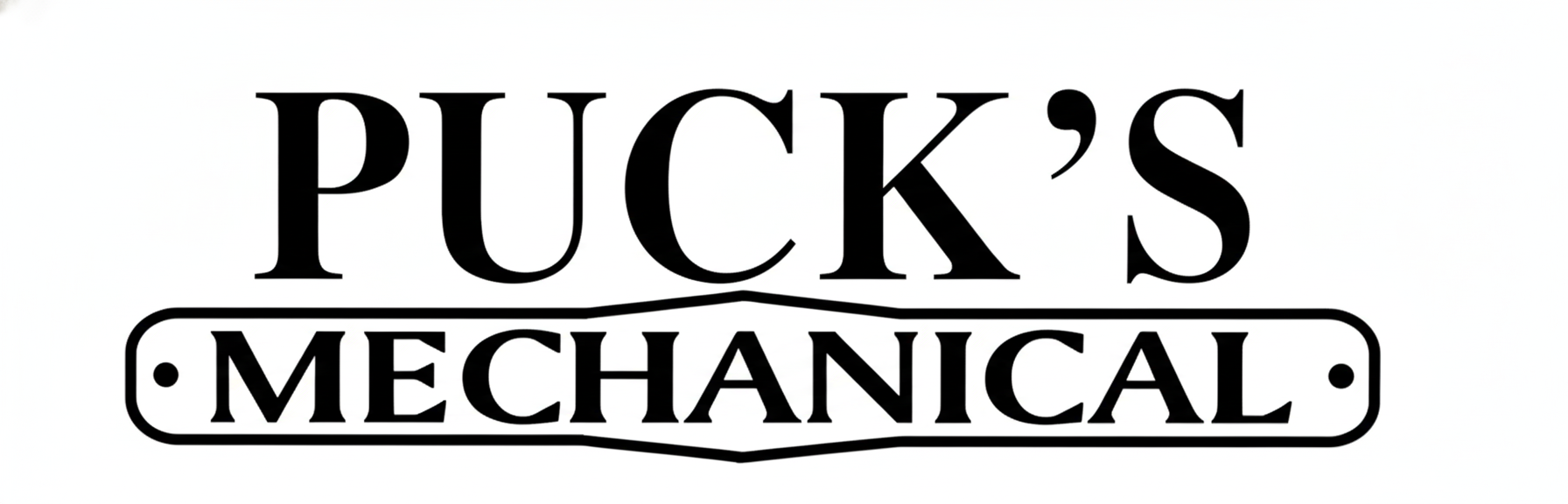PUCK'S MECHANICAL logo with bold text and a stylized underline, 