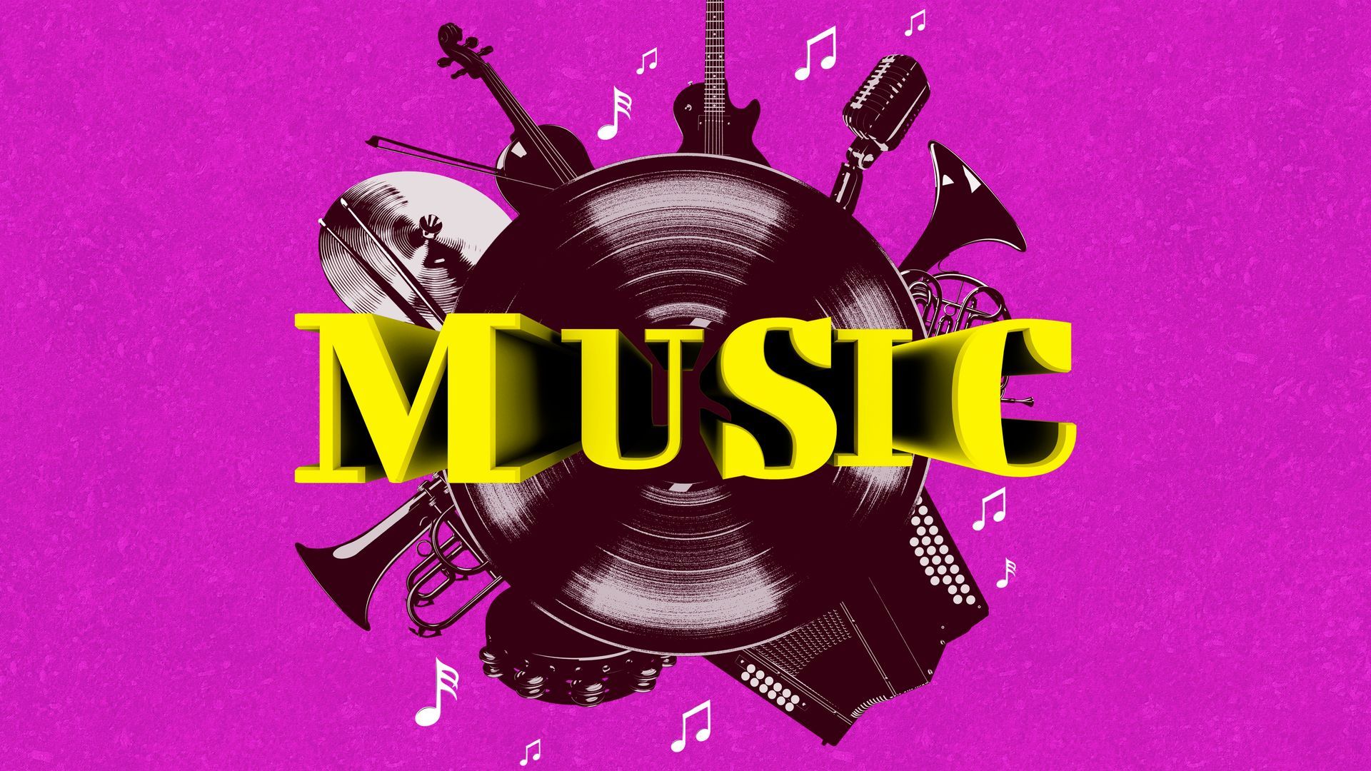 the word music is on a purple background