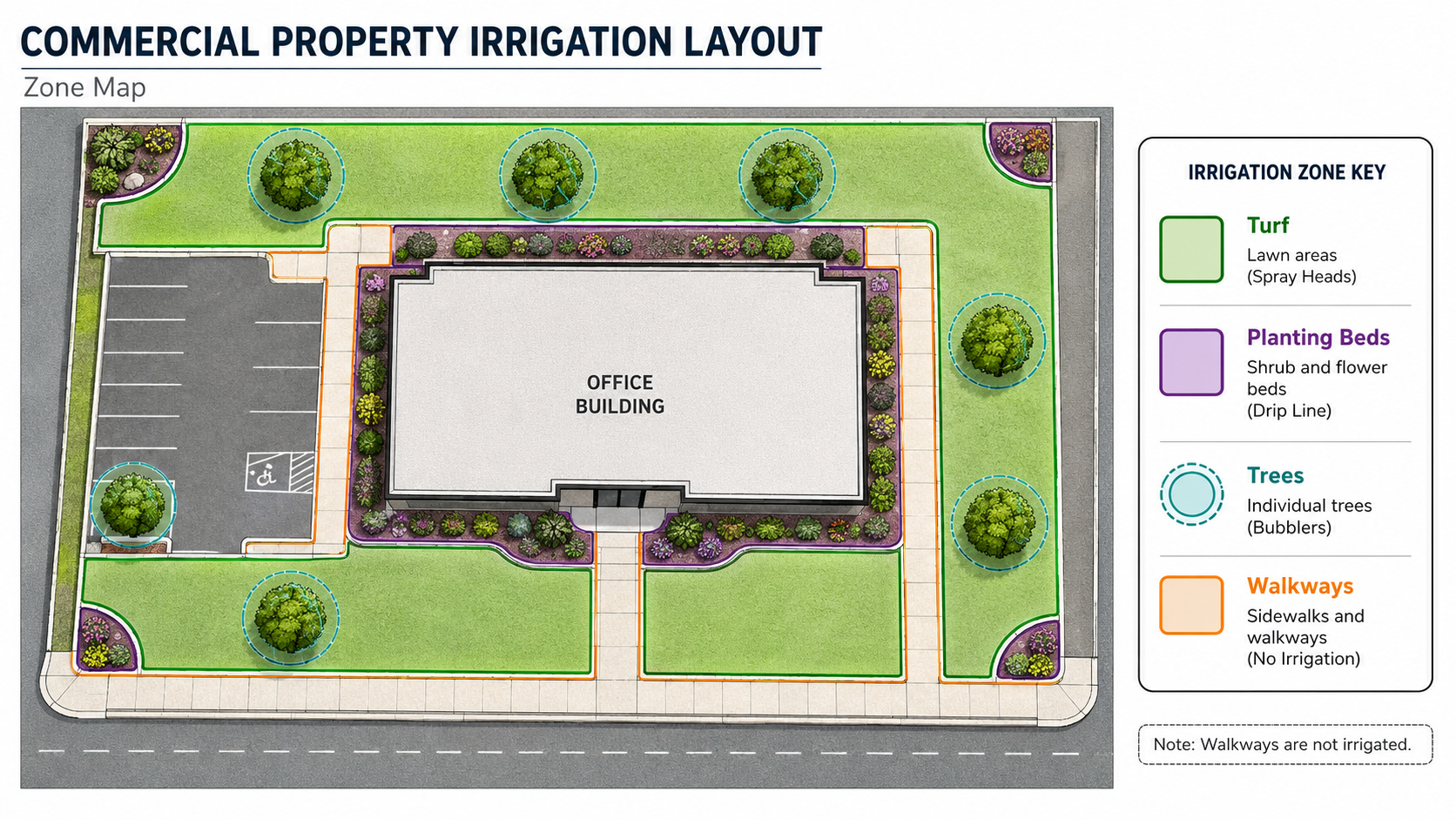 Commercial irrigation system zone planning for landscape maintenance