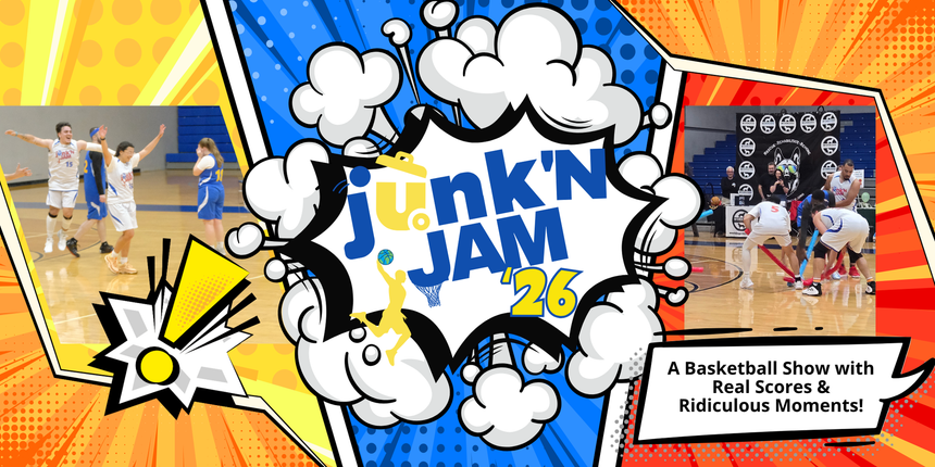 Banner for Junk 'N Jam 26 a basketball show fundraiser 