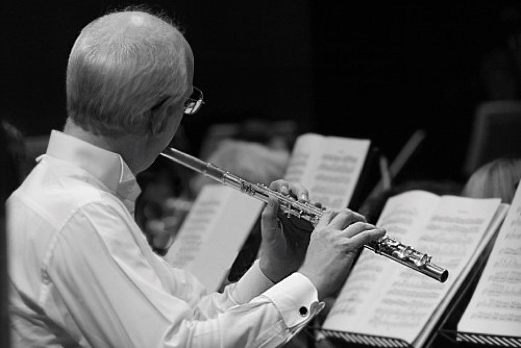 Flute player seen from behind