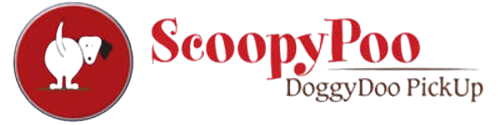 Logo for ScoopyPoo Doggy Doo PickUp; red circle with white dog silhouette and red text.