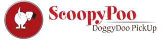 Logo for ScoopyPoo Doggy Doo PickUp; red circle with white dog silhouette and red text.