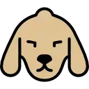 A light-brown dog head with closed eyes, black nose, ears, and outline.