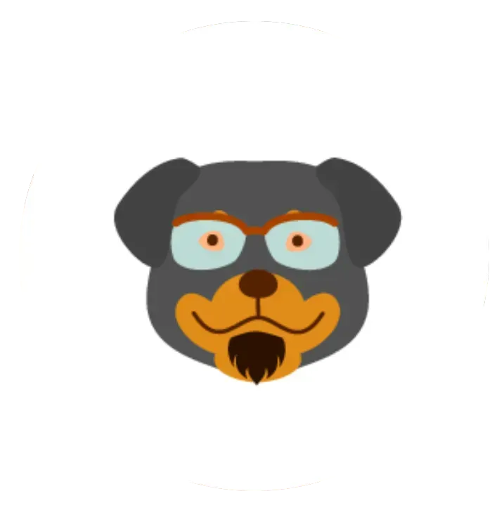 Cartoon dog wearing glasses and a goatee.