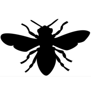 a black silhouette of a bee on a white background