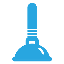 A blue plunger with a long handle on a white background.