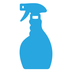 A blue silhouette of a spray bottle on a white background.