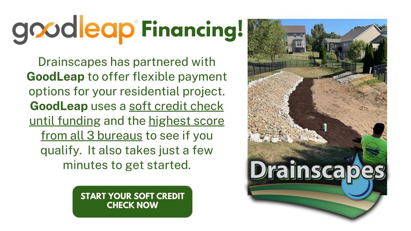 Ad for Drainscapes featuring GoodLeap financing. It has a green 