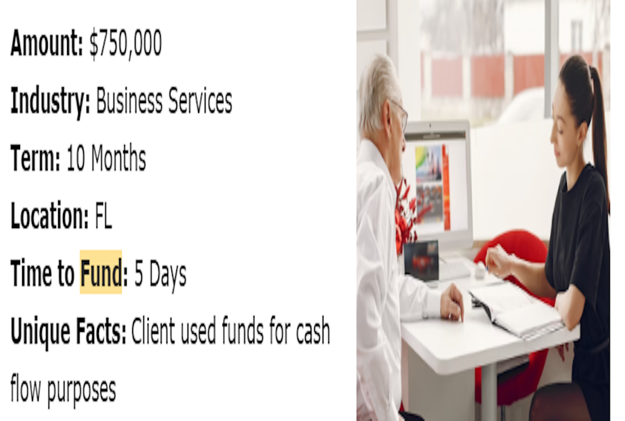 A man and a woman are sitting at a table talking about business services