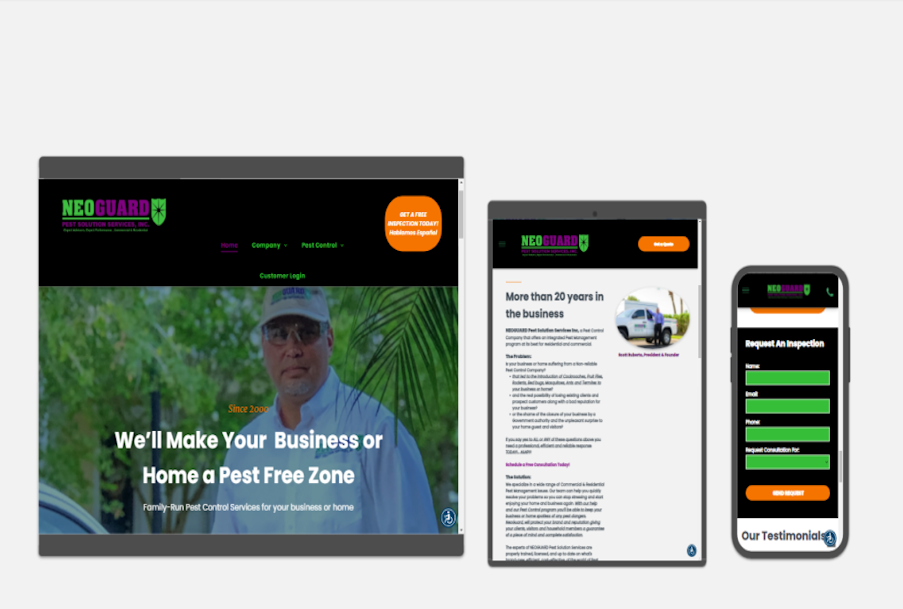 A website is displayed on a tablet and a cell phone.