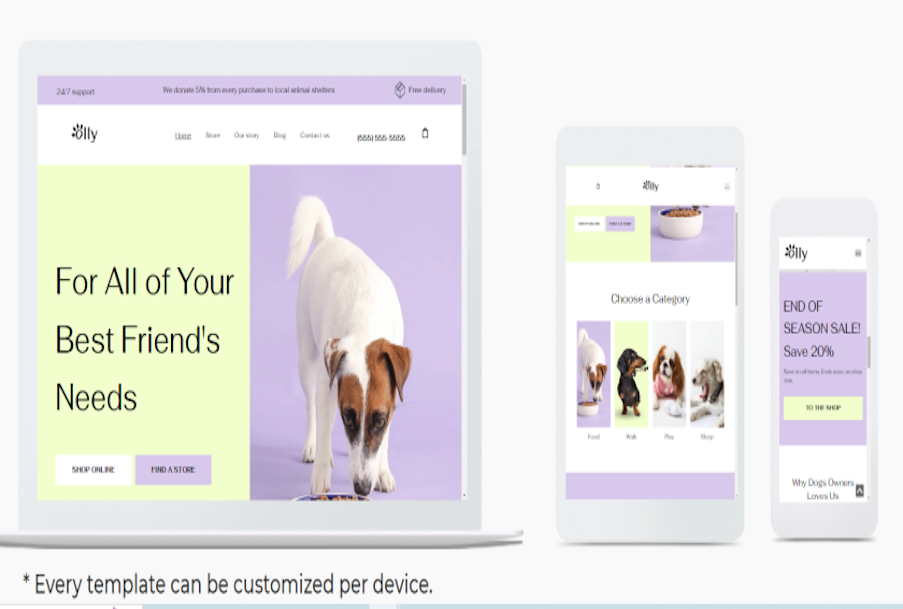 A laptop , tablet , and cell phone displaying a website for all of your best friends needs.