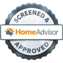 A screened and approved home advisor logo on a white background