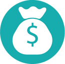 A blue circle with a white icon of a money bag with a dollar sign on it.