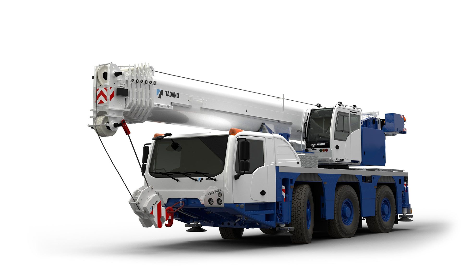 A Blue And White Crane Is Parked On A White Background — Gympie Crane Hire In Glanmire, QLD