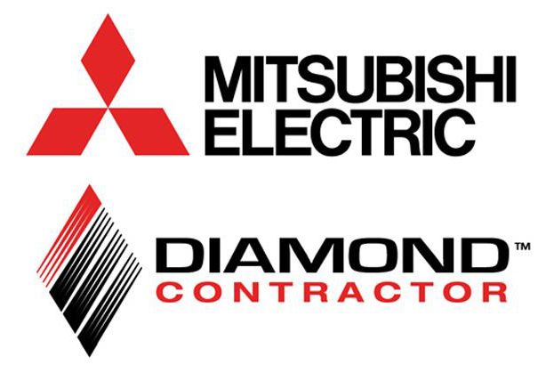 Mitsubishi electric and diamond contractor logos on a white background