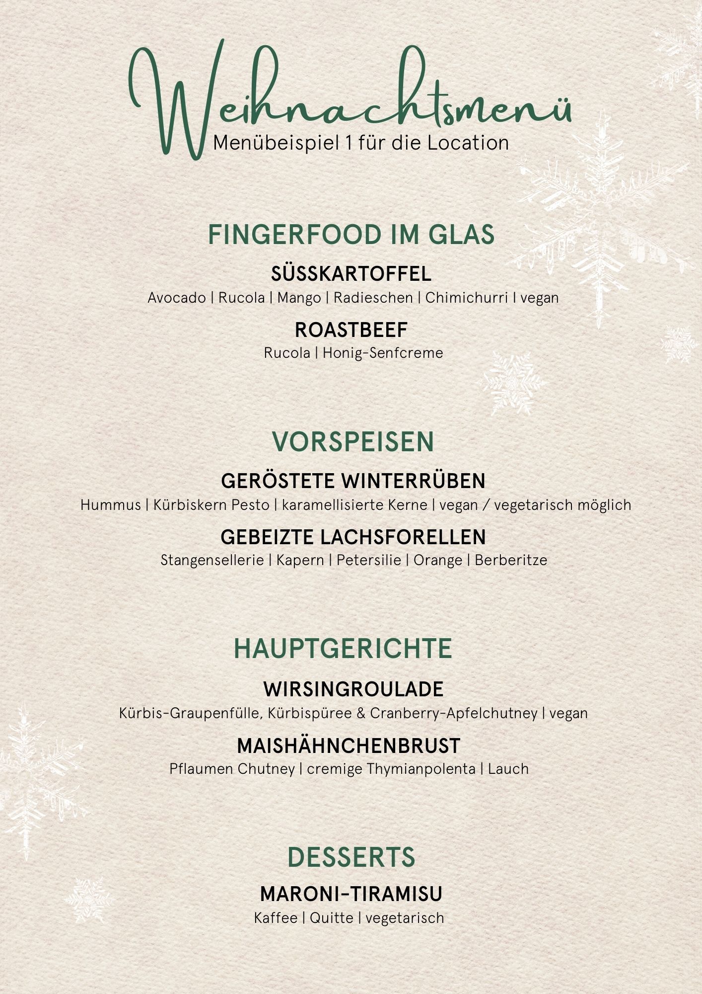 Weihnachtsmenü 2024 Beispiel 1 - Location